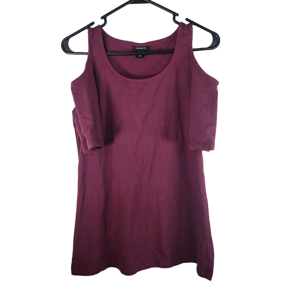 torrid Tops - TORRID Womens 00 Plus Size Cold Shoulder Shirt Top Maroon Burgundy Scoop Neck